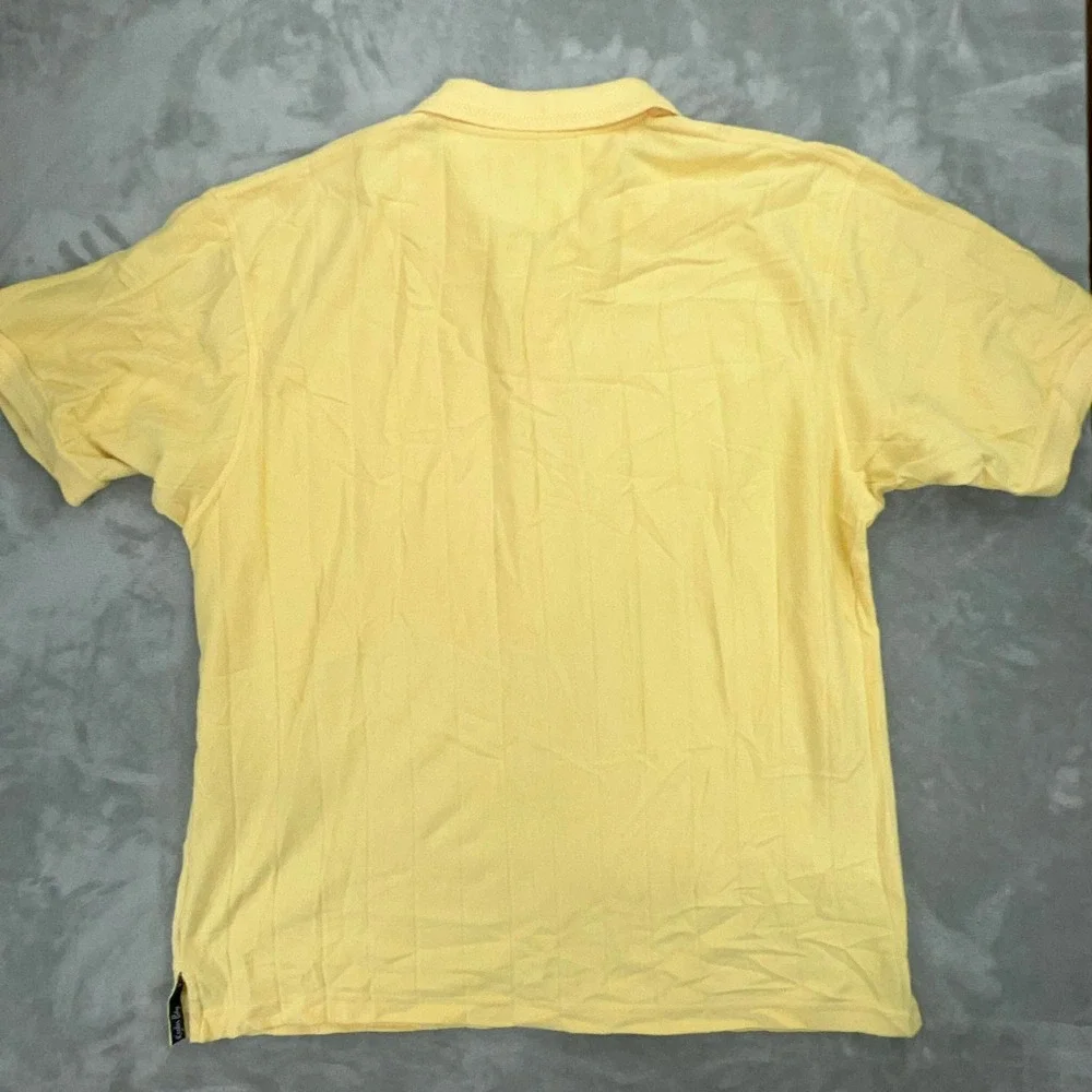 Keeler Bay Mens XL Yellow Short Sleeve Textured‎ Stripe Sailboat Polo Shirt